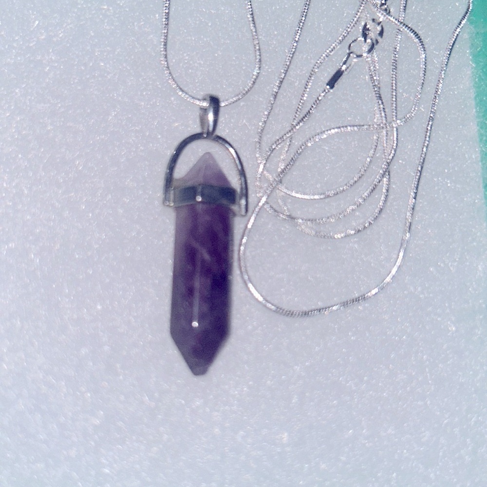 Boho hippie Amethyst Crystal Sterling Silver 30” Necklace